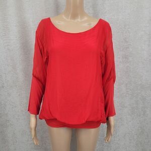 Elegant Red Silk Women's Dolmen Blouse